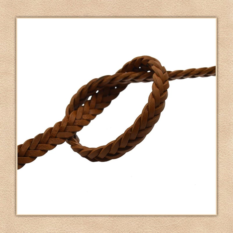 Aezzo Flat Braided Genuine Leather Cord (12.5x6 mm) - 1.1 Yard Real Leather String for Making Bracelets, Jewelry, Belt and DIY Projects - Handmade 5 Ply Braided Leather Straps (Brown) - Image 3
